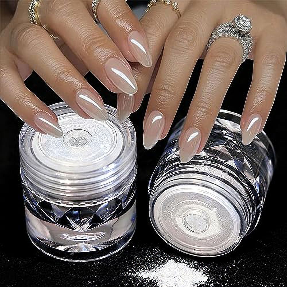 2Pcs Moonlight White Chrome Nail Powder, Aurora Pearl Chrome Nail