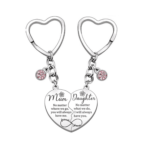 2Pcs Mother Daughter Heart Matching Keyring Keychain Set Keepsake Gifts Presents