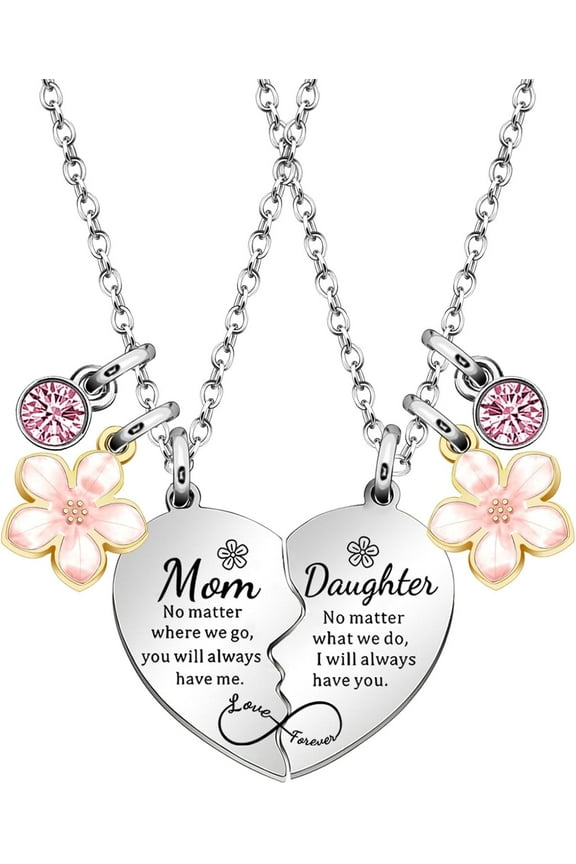 2Pcs Mother Daughter Heart Matching Pendant Necklace Set Gifts For Mom Mothers Day Birthday Christmas Presents From Daughter Mothers Day Gifts for Mom