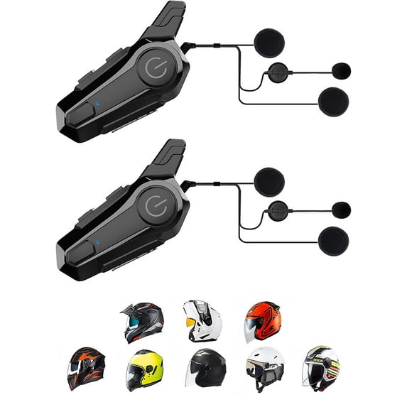 2Pcs Motorcycle Bluetooth Headset, IPX6 Waterproof, with CVC Noise Cancellation Stereo Music, E1 Helmet Intercom Headset for Half/Open Face Helmet