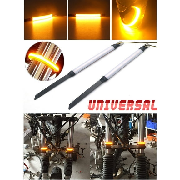 2Pcs Motorcycle Fork Turn Signals Light Amber LED Strips