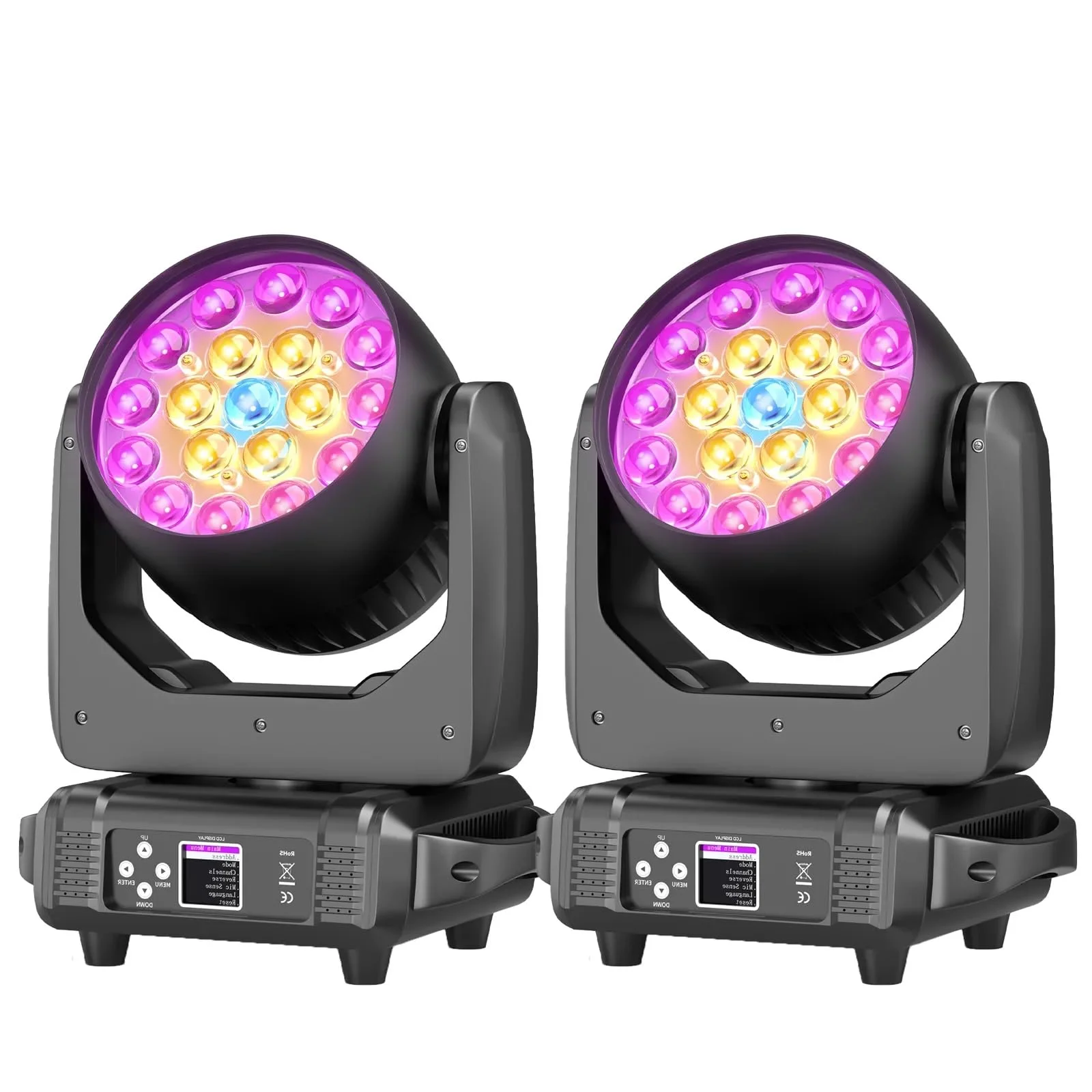 2Pcs Moving Head Lights With19X15W RGBW LED DMX512 Stage Light for DJ Karaoke Dance Hall KTV Disco Bar Stage Lighting