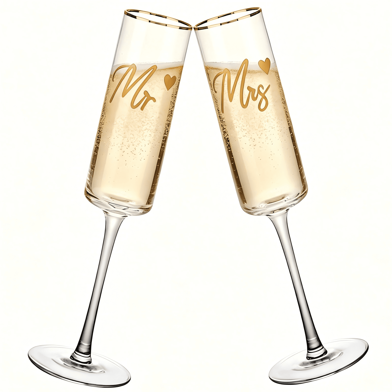 2Pcs Mr & Mrs Champagne Flutes, Golden-Embossed Wedding Toast Glasses, Tulip Stemmed Couple Cups for Wedding Anniversary Bridal Shower and Registry Idea, Perfect Gift for Newlyweds Bride Groom