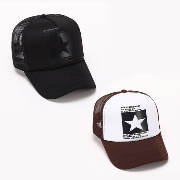 2Pcs Multi-Color Couple Baseball Cap Hip-Hop Hollow Hat Men's and Women's Five-Pointed Star Mesh Hat Sun Visor Hat
