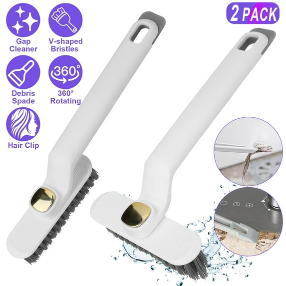 2Pcs Multi-Function Rotating Crevice Cleaning Stiff Bristle Brush Bathroom Kitchen Gap Cleaner Brush