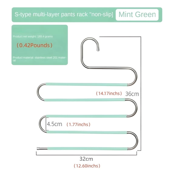 TTLanZJLSY,2Pcs, Multi-layer Stainless Steel Pants Rack, Colorful S-shaped Hangers 8mm (0.314 inches).