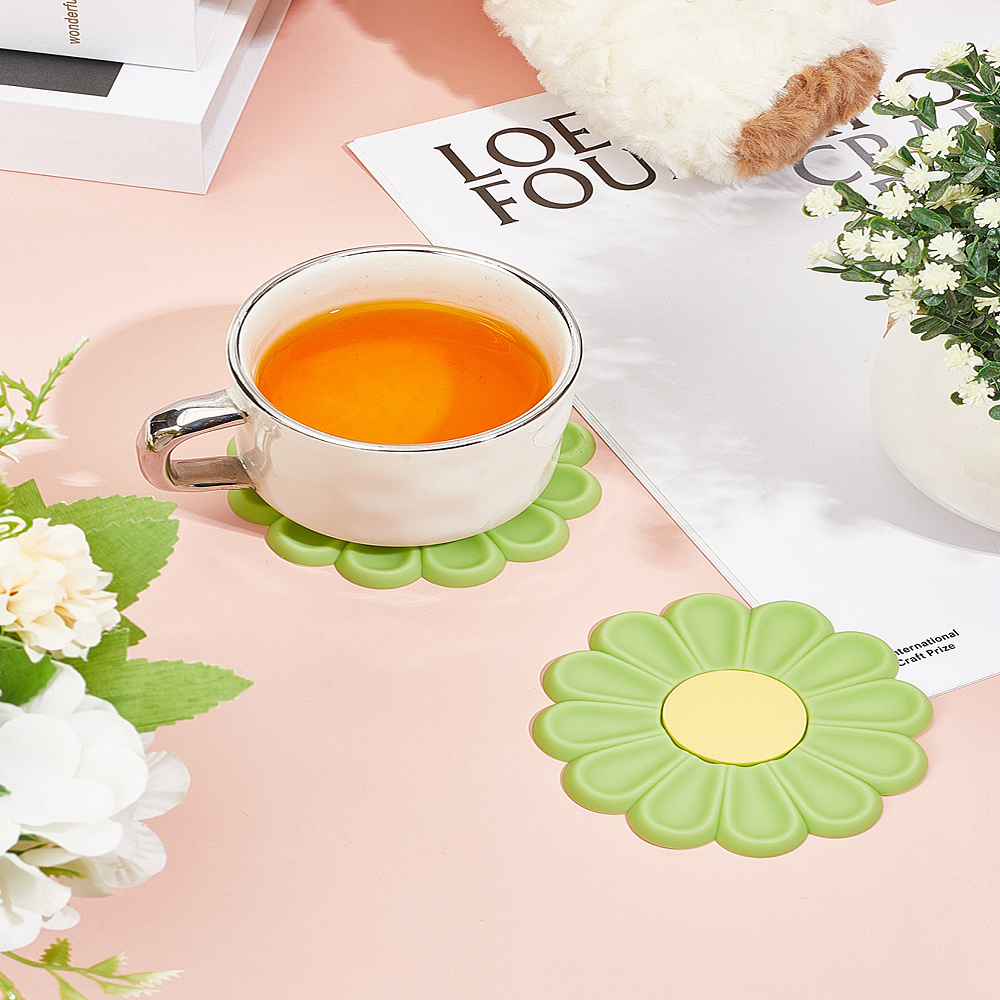 2Pcs Multicolor Daisy Silicone Coasters Daisy PVC Coaster Cup Mats Non ...