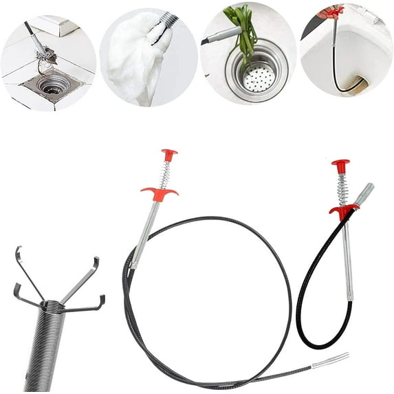 2Pcs Multifunctional Cleaning Claw, Spring Pipe Dredging Tool, Bendable Flexible Drain Clog Remover Retractable Claw Retriever for Hard to Reach Places for Kitchen Bathroom Toilet Tub (60+90cm)
