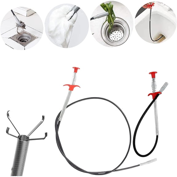 2Pcs Multifunctional Cleaning Claw, Spring Pipe Dredging Tool, Bendable Flexible Drain Clog Remover Retractable Claw Retriever for Hard to Reach Places for Kitchen Bathroom Toilet Tub (60+90cm)