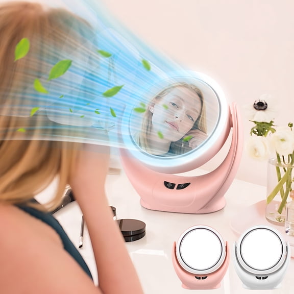 2Pcs Multifunctional Fan With Mirror Under $5! Yannianjz Vanity Mirror with Fan and Lights, 3 in 1 Makeup Mirror with LED Light Ring, Portable Desk Fan for Dorm, Bedside, Travel, USB Powered