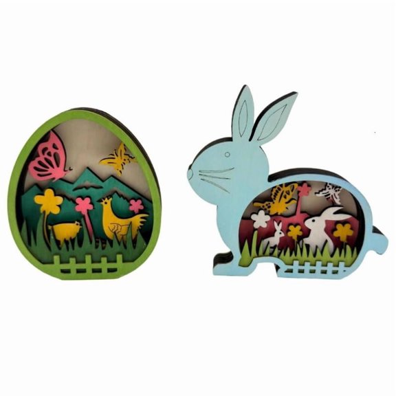 2Pcs Multipurpose 3D Hollow Wooden Rabbit Eggs Figurine Home Centerpieces Decors