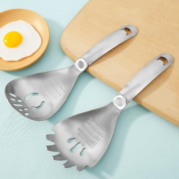 2Pcs Multipurpose Kitchen Spoon, Noodle Spoon, Stainless Steel Grinding Spoon with Bottle Opener Function, Egg White Separator Spoon, Garlic Masher, Grinding Spoon for Kitchens