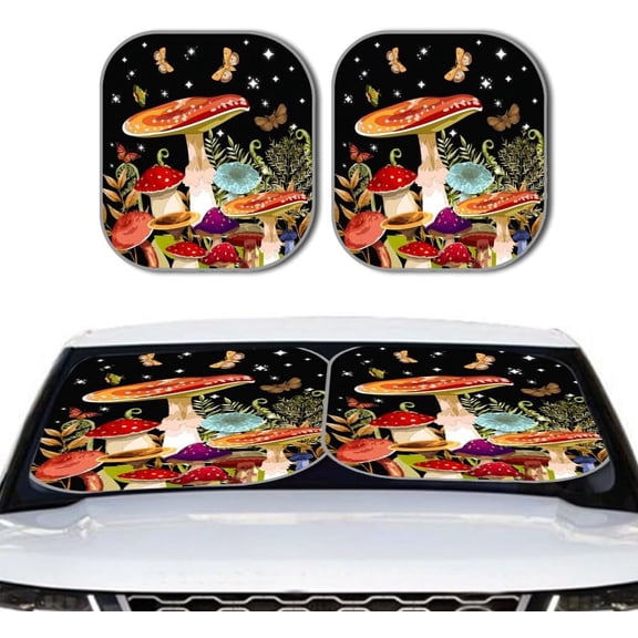 2Pcs Mushroom Car Windshield Sun Shade 28.5x25.51 Inch Foldable Mushroom Car Sun Visor Reflector Sunshade Car Front Window Sunshade