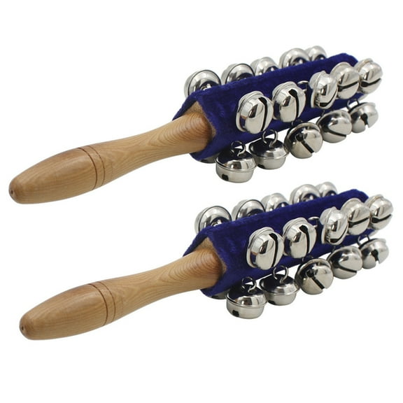 2Pcs Musical Percussion Bells Wood Handle Sleigh Bells Christmas Hand Bells