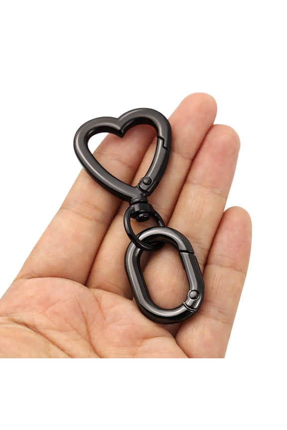 2Pcs NEW Heart Swivel Spring Clasp Carabiner Buckle DIY Craft Making Metal Spring Key Chain Hook Hardware Accessories for Handbag (Black)