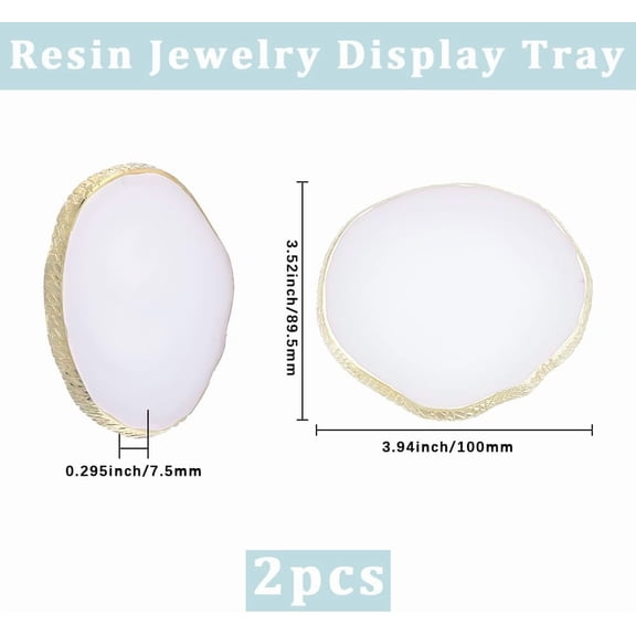2Pcs Nail Art Palette Resin Gold Edge Gel Color Makeup Display Board Jewelry Tray Nail Art Display Cosmetic Mixing Tools 8.95x10x0.75cm