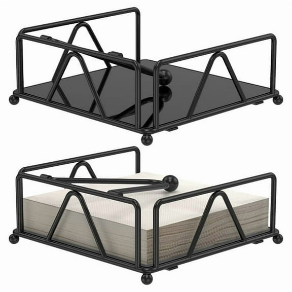 Hvxrjkn 2Pcs Napkin Holder for Table Iron Flat Napkin Dispenser with Weighted Arm Square Cocktail Paper Holder for Countertop Dining Room