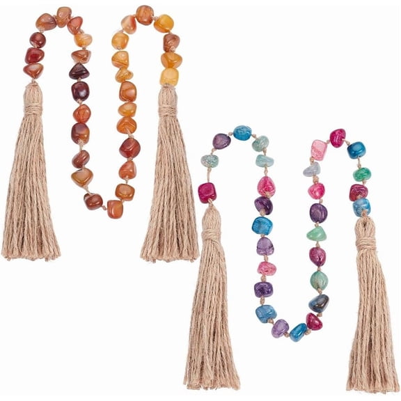 2Pcs Natural Agate Hand Knotted Garland Modern Farmhouse Rustic Table Home DecorPrayer Healing Beads Boho Wall Shelf Hanging Decoration 600mm Craft