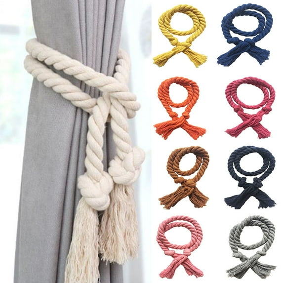 2Pcs Natural Cotton Rope Curtain Tiebacks Home Decor Drape Tie Backs Hand Woven Rope Curtain Holdbacks for Thin & Thick Home & Office Window Draperies