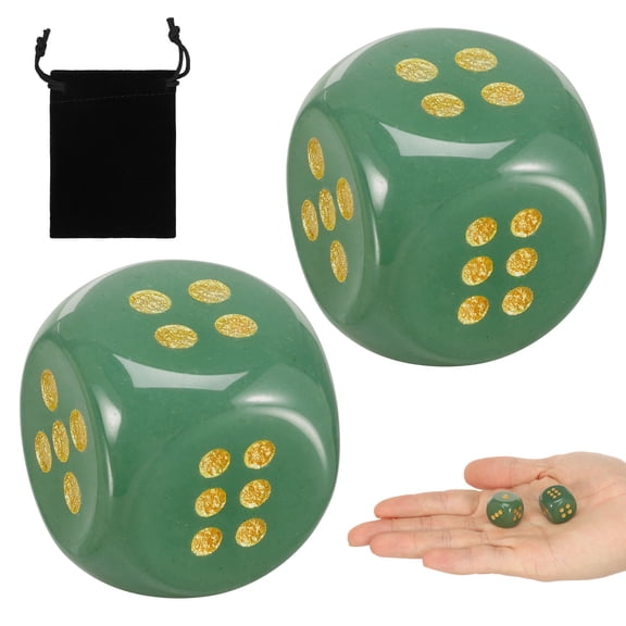 2Pcs Natural Crystal Mahjong Dice Set, 0.59 Inch D6 Decorative Gemstone Dice with Storage Bag for American Mahjong & Tabletop Games