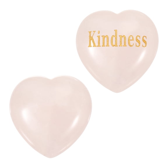2Pcs Natural Heart Shaped Crystal Stone, 1.2" Love Worry Stone with Inspirational Words, Pocket Rock Anxiety Crystals for Women Stress Gifts Meditation, Pink(Kindness)