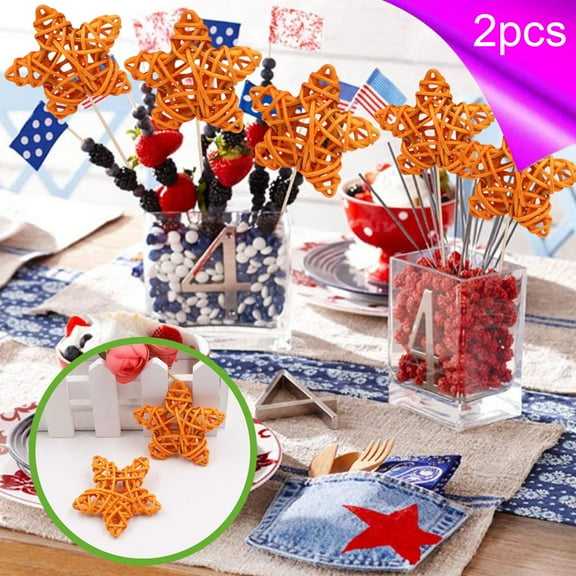 2Pcs Natural Rattan Stars Decorations - Handwoven Wicker Pentagram Wall Hanging for Christmas Tree, Table Centerpiece, Vase Filler, Farmhouse Home Decor