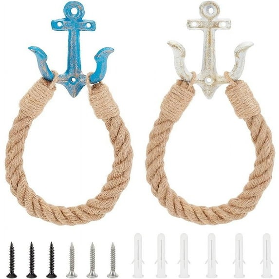 2Pcs Nautical Toilet Paper Holder Nautical Rope Toilet Paper HolderRoll Holder Towel Holder Vintage Wall-Mounted Towel Rack Rope Holder