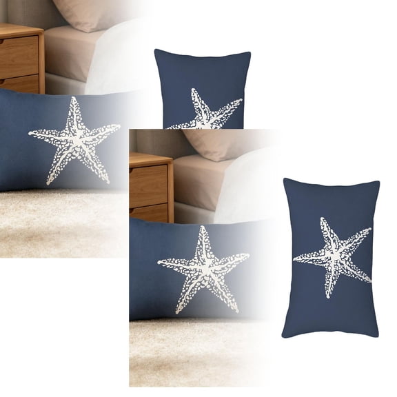 2Pcs Navy Blue Coastal Pillow Covers 12X20 Inch Summer Sea Starfish Decor Throw Pillows Nautical Beach Ocean Themed Outdoor Holiday Decoration Pillowcase Linen Cushion Cover For Couch Sofa