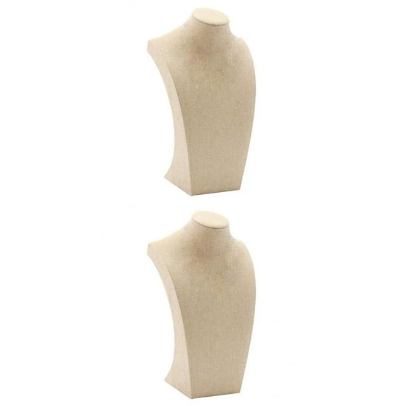 2Pcs Necklace Display Bust Mannequin Jewelry Display Stand Holder, Beige Linen - 115*200mm&175*290mm