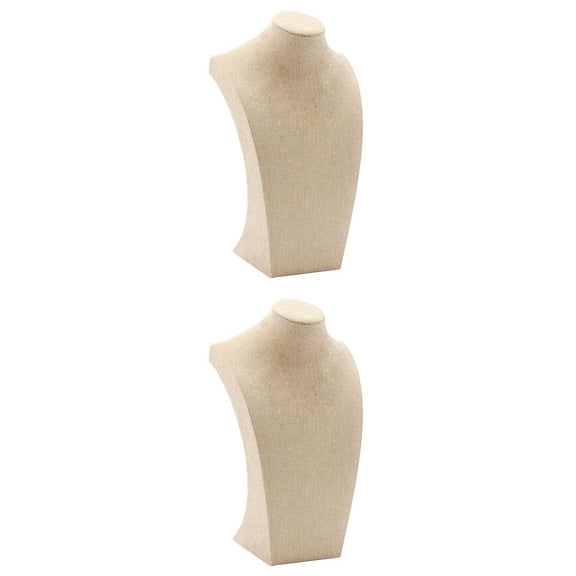 2Pcs Necklace Display Bust Mannequin Jewelry Display Stand Holder, Beige Linen - 115*200mm&175*290mm