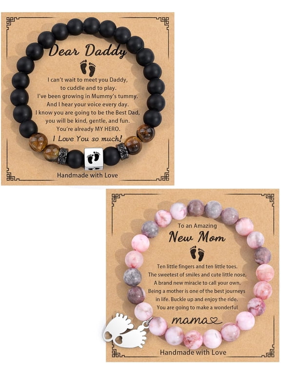 2Pcs New Parents/Grandparents Gifts, New Mom/Dad/Grandma/Grandpa Bracelet, First Time Dad/Mom to Be Gift, First Fathers Day Pregnancy Announcement Gender Reveal Birthday Gift Bracelet