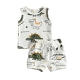 thumbnail image 1 of 2Pcs Newborn Baby Boy Summer Clothes Dinosaur Printed Ribbed Tank Top Shorts Set 3-6 Months 3M 6M 12M 18M 24M, 1 of 7