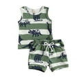2Pcs Newborn Baby Boy Summer Clothes Dinosaur Printed Ribbed Tank Top