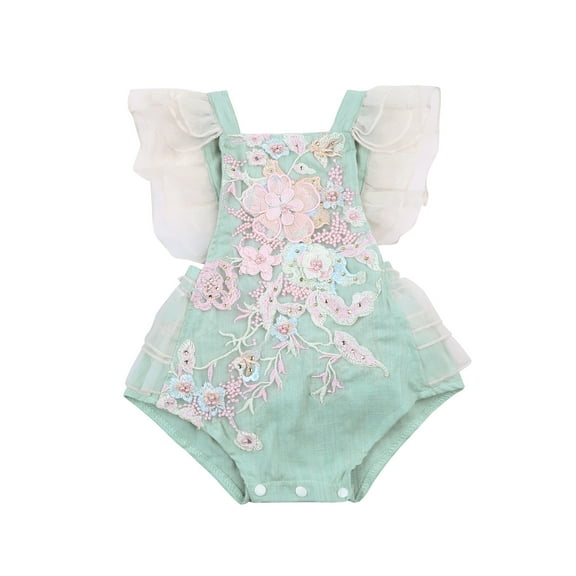 2Pcs Newborn Baby Girl Lace Ruffles Sleeve Bodysuits Backless Jumpsuit Clothes Romper Set