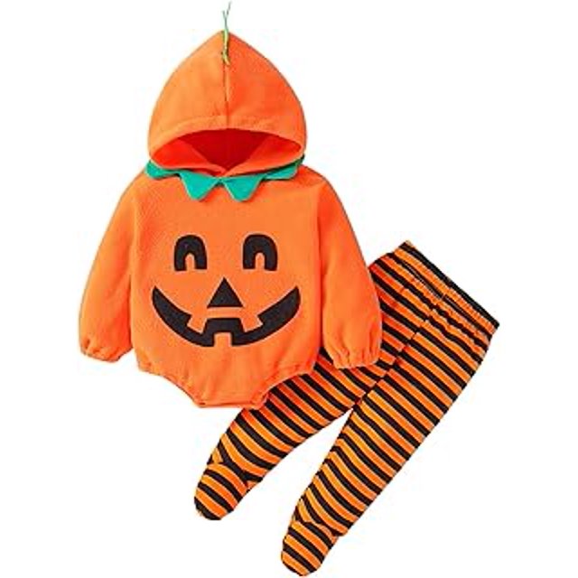 2Pcs Newborn Infant Baby Boy Girl Fleece Halloween Pumpkin Costumes