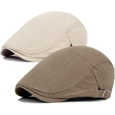 2Pcs Newsboy Hats for Men Flat Cap Cotton Adjustable Breathable Cabbie Driving Hunting Hat