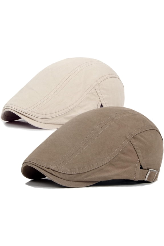 2Pcs Newsboy Hats for Men Flat Cap Cotton Adjustable Breathable Cabbie Driving Hunting Hat