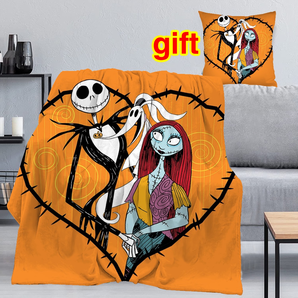 2Pcs Nightmare Before Christams Blanket + Pillow Covers Flannel Fleece Throw,Super Soft Flannel