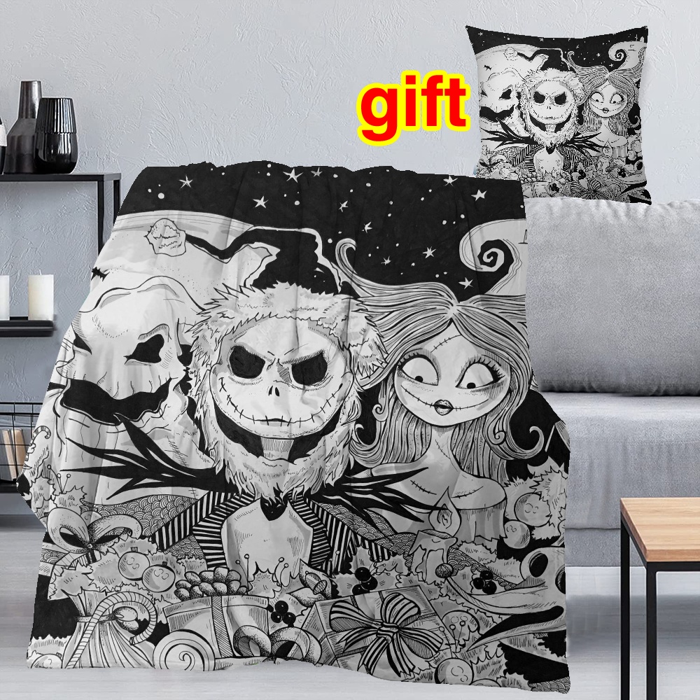 2Pcs Nightmare Before Christams Blanket + Pillow Covers,Super Soft Fuzzy Flannel Fleece Blanket