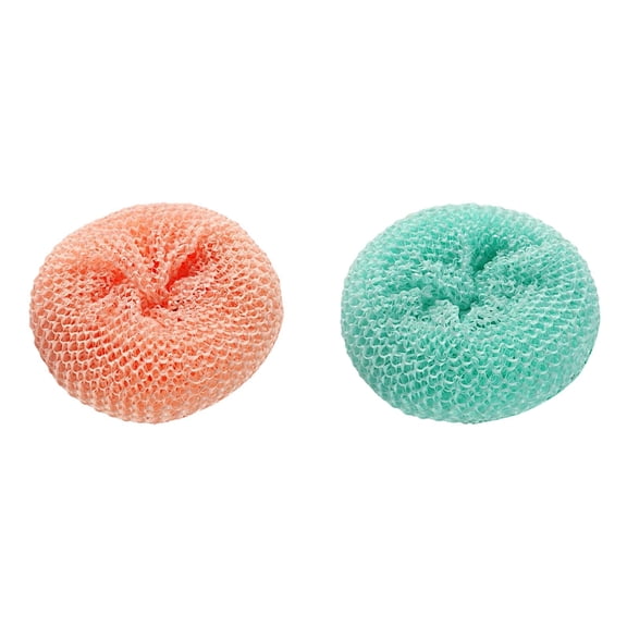 2Pcs Non-Scratch Fiber Dish Scrubber Round Pot Cleaning Pad for Heavy Duty Scouring Dishwasher Safe Kitchen Scrubbing Tool for Cast Iron Pans and Cookware,Pinkx1+Bluex1