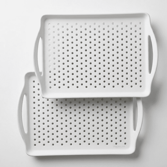 Non-slip Trays, 2-Pack Large Trays with Handles, 16.5-inch x 11.4-inch White Rectangular Plates, Ideal for Beverages, Snacks, and Party Food (White)