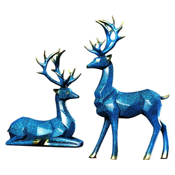 2Pcs Nordic Deer Statue ,Handmade Art Crafts ,Resin Animals Sitting Standing Elk Sculptures for Tabletop , room and home Decor