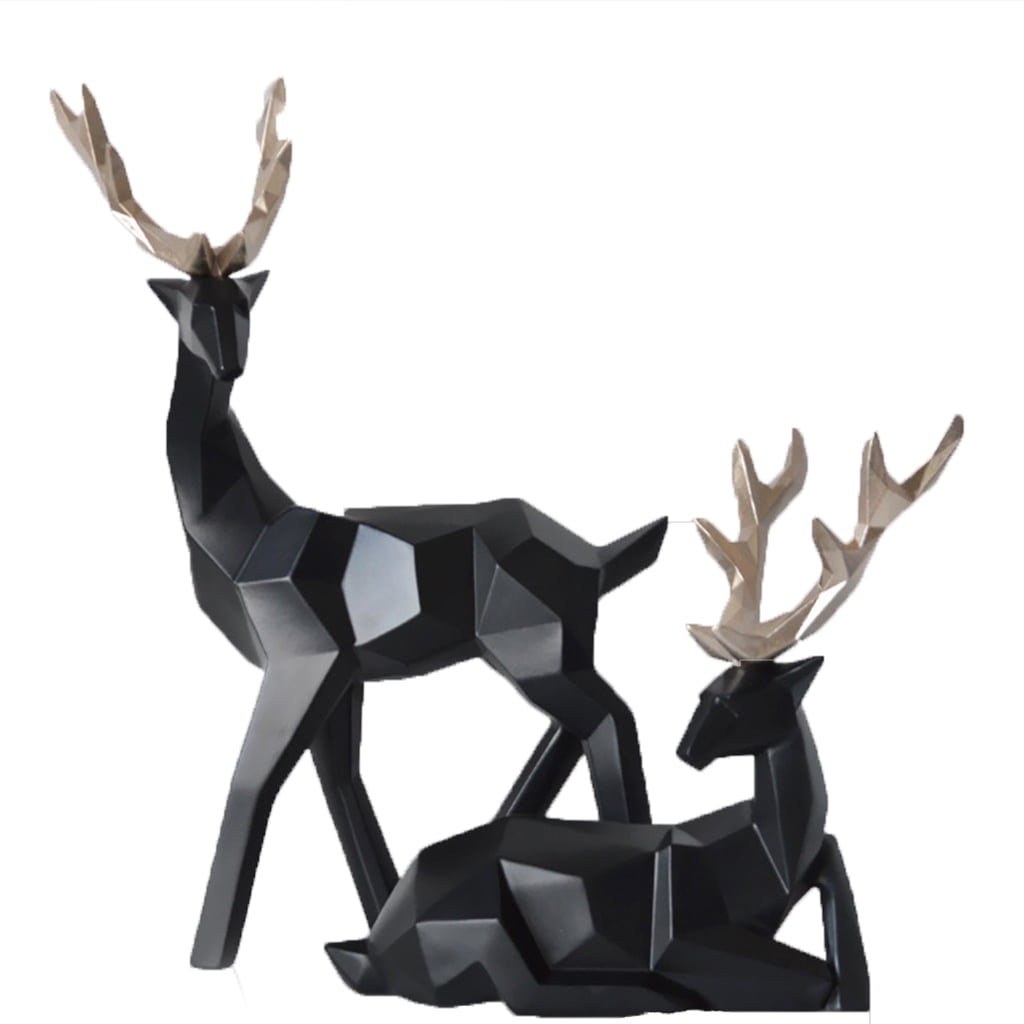 2Pcs Nordic Style Geometric Elk Sculpture Sitting Standing Deer Resin