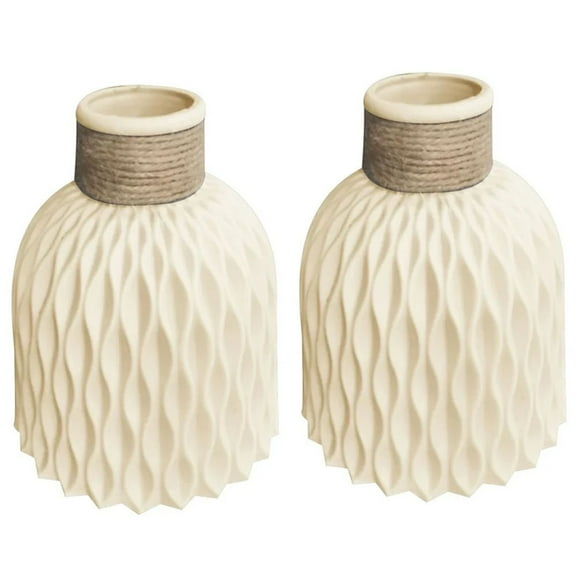 2Pcs Nordic Style Plastic Faux Striped Vase Rustic Home Decor, Modern Farmhouse, Ideal Shelf Decor, Table Decor, Bookshelf, Mantle, Entryway