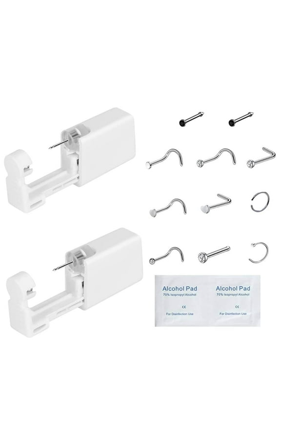 2Pcs Nose Piercing Kit, Portable Nose Piercing Gun Tools with 9Pcs Nose Rings Studs Piercing Set for Women Girls (Black)