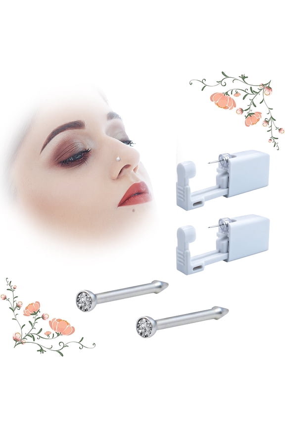 2Pcs Nose Piercing Kit, Stud Disposable Self Ear Nose Piercing Gun Kit, Safety Painless Body Piercing Kit Tool with Ear Studs