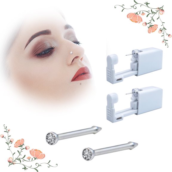 2Pcs Nose Piercing Kit, Stud Disposable Self Ear Nose Piercing Gun Kit, Safety Painless Body Piercing Kit Tool with Ear Studs