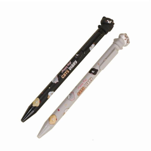 2Pcs Novelty Kitten Bear Figure Gel Pen Water Based Inks Quick Drying 0.5mm Fine Point For Daily Note Taking Journaling