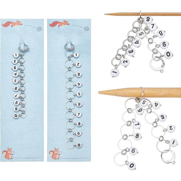 2Pcs Number Beads Knitting Row Counter Chains Acrylic Beaded Row Counting Accessories with Linking Ring for Sewing Knitting Crochet Tracking Project Progress Platinum
