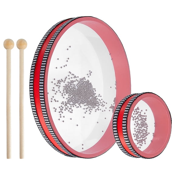 2Pcs Ocean Drums with 2Pcs Wood Drumstick 4/10 Inch Wave Bead Drums Sea Sound Drum with Wave Beads Sea Sound Musical Percussion Instrument
